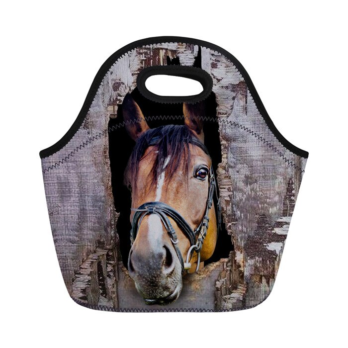 FORUDESIGNS Horse Printing Insulated Thermal Food Lunch Bags Neoprene Portable Women Kids Picnic Cooler Lunch Box Tote Bag: C0354Z20