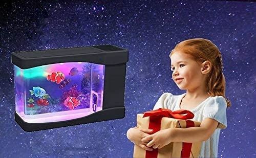 Mini acuario Artificial con luz LED para natación, pecera sensorial multicolor con burbujas, caja de peces, novedad de