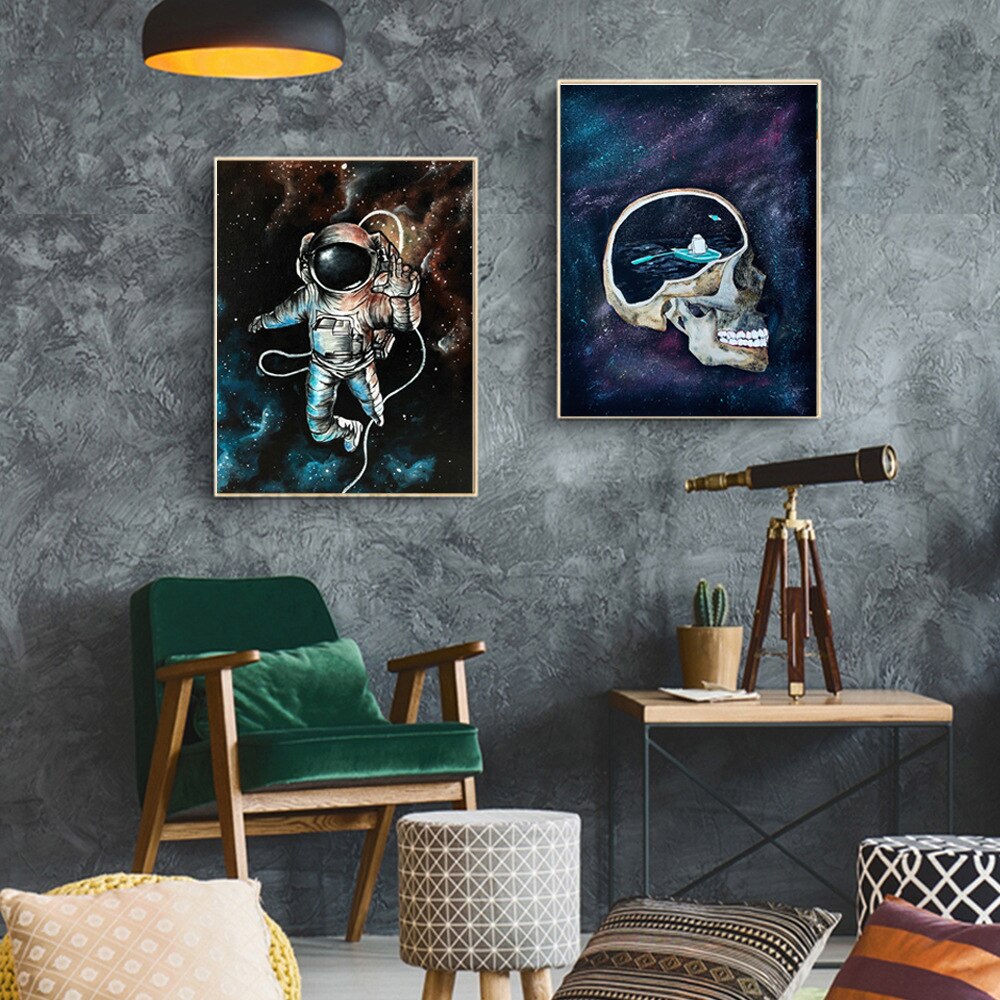 Cartoon Ruimte Astronaut Universe Planeet Exploratie Poster Home Decor Schilderen Wall Art Foto Kraftpapier Poster Muursticker