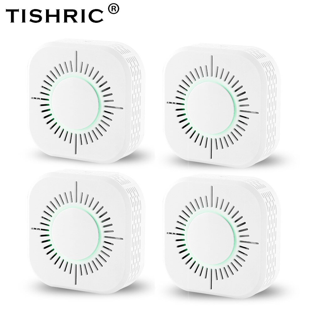 TISHRIC 433MHz Wireless Smoke Sensor Detector Protection Smoke Detector Fire Alarm System Security Work with Sonoff RF Bridge: 4PCS