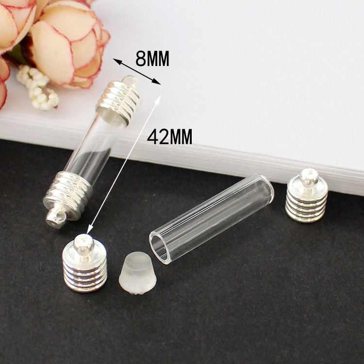 8PCS 8MM Glass Tube Vial Pendant Bracelet Name on Rice DIY Bracelets Wishing Glass Bottle Jewelry Finding: Light Yellow Gold Color