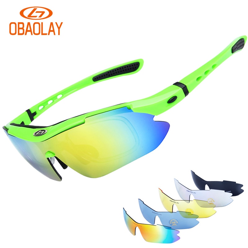 OBAOLAY Gepolariseerde Sport Mannen Zonnebril Road Fietsen Glazen Mountainbike Fiets Rijden Bescherming Goggles Eyewear 5 Lens