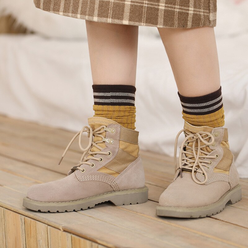 Elifashion koreaanse versie herfst & winter tube sokken retro dames sokken warm & ademend lange tube stapel katoenen sokken 2- voudig te dragen: En