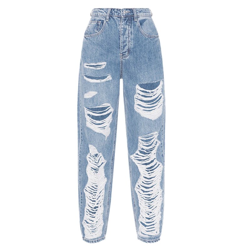 Vicabo casual losse dames jeans dames gescheurde gaten casual jeans broek vrouwen: Xl