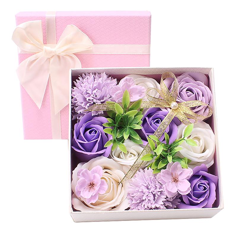 1 Pc jabón de La Flor de Caja de jabón caja de en forma de rosa de vacaciones de boda Día de San Valentín de boda ramo de flores para decorar el hogar: Purple