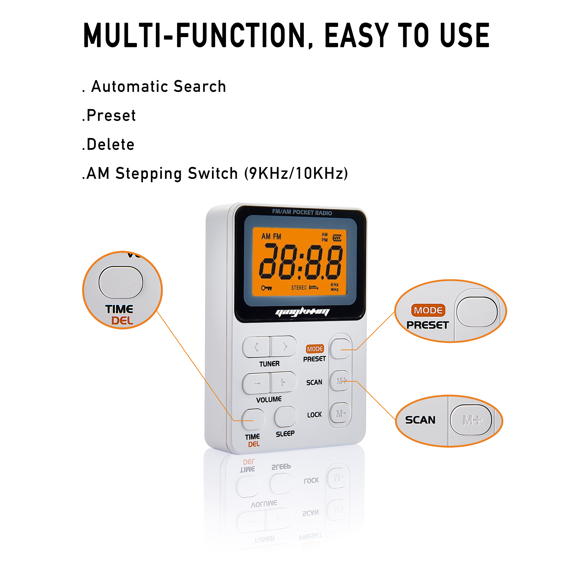Mini FM/AM Radio Portable Pocket Radio with LED Display 3.5mm Earphone Support Manual/Auto Save Station 9K/10K Receiver