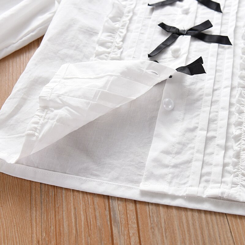 Shirts for Little Girls White Blouse+red Black Plaid Skirt Preppy Style Classic Children Clothes Retro Ruched Blouse Tops