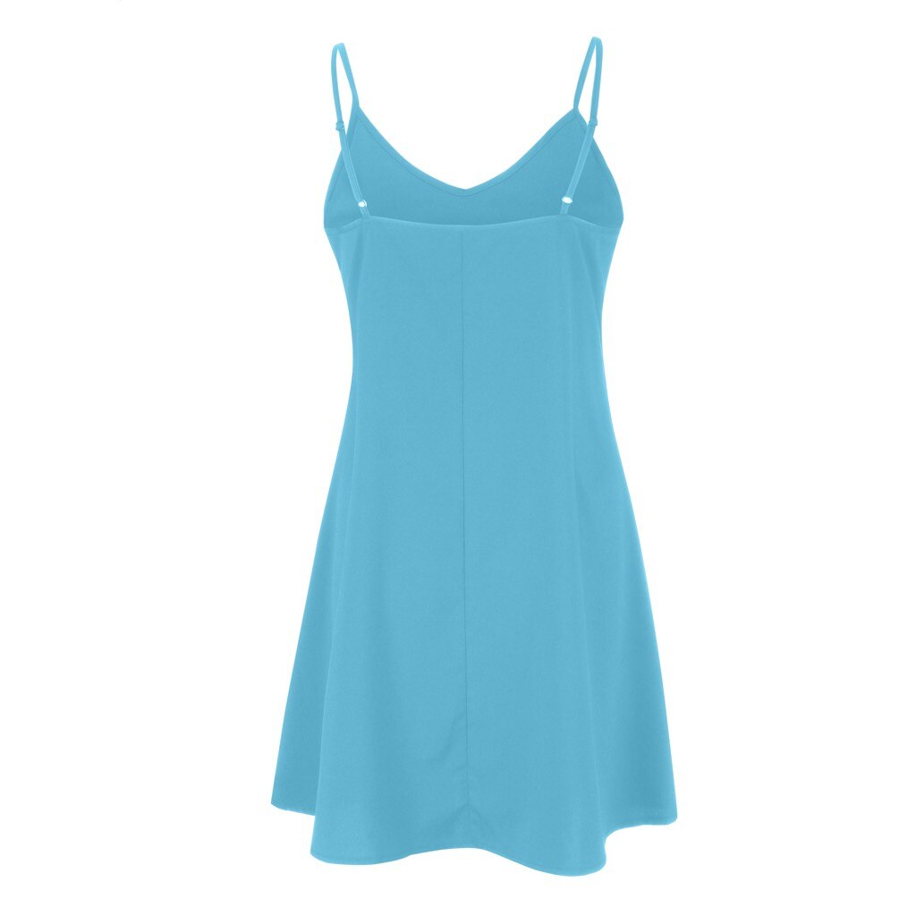 CHAMSGEND vrouwen Zomer effen kleur eenvoudige T-shirt losse casual mode elegante aan zee strand rok: Light blue / S