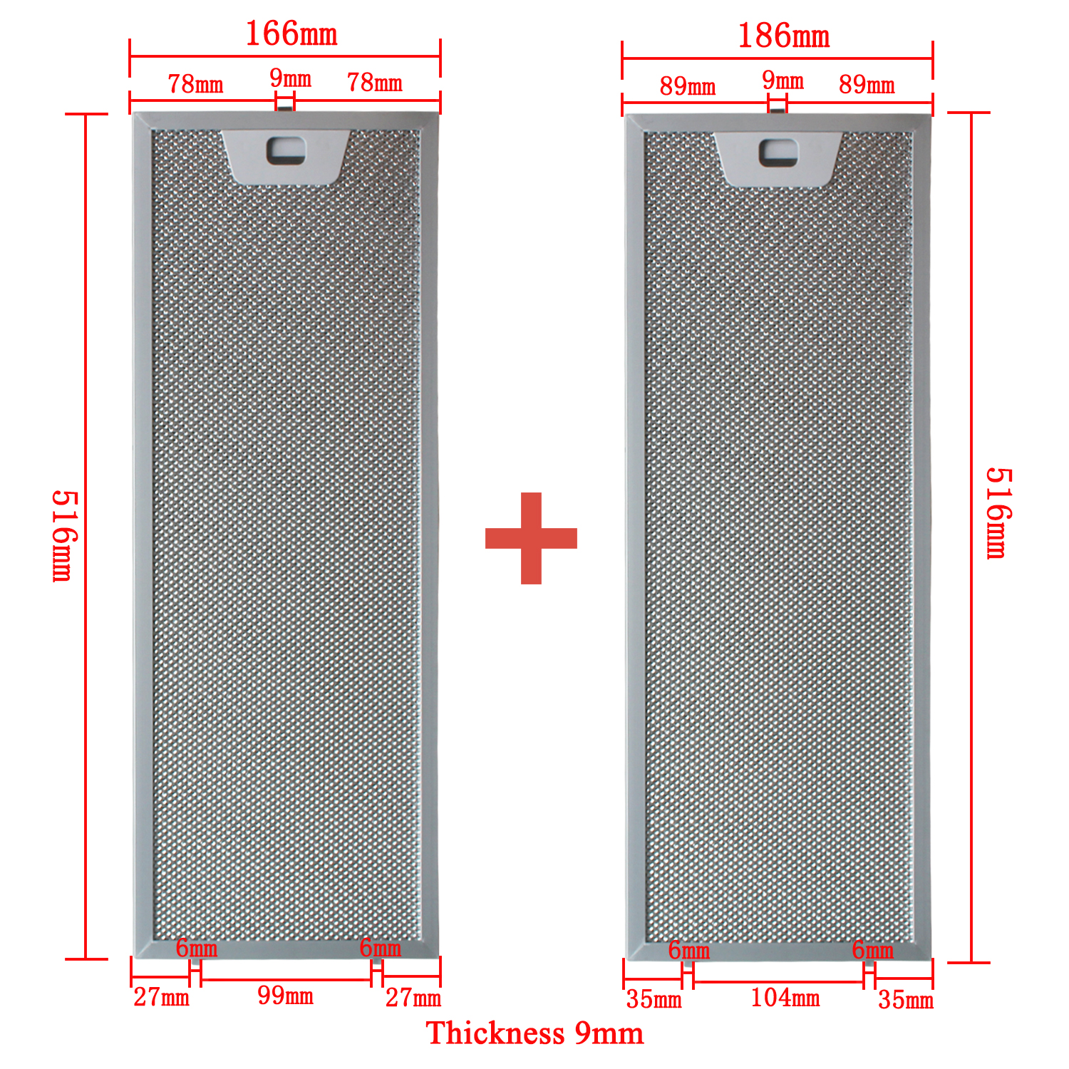 00660222 00660223 Dunstabzugshauben-Filter-Set, 515 x 166 + 515 x 186 mm, Küchenabzugshaube, Dunstabzugshaube, Fettfilter, Aluminium, 1 Stück