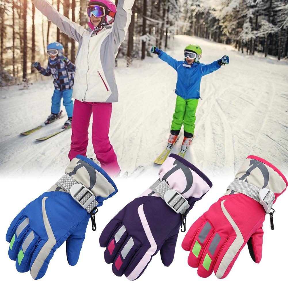 Children Winter Snow Ski Gloves Waterproof Warm Mittens Three-layer Windproof Anti-skid Gloves For Outdoors Skiing Cycling