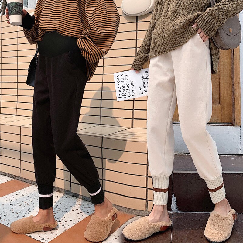 Frauen Schwangerschaft Schlauch Winter Warme Elastische Taille Bauch Hosen für Schwangere Winter Verdicken Warme Plus Samt Mutterschaft Hosen