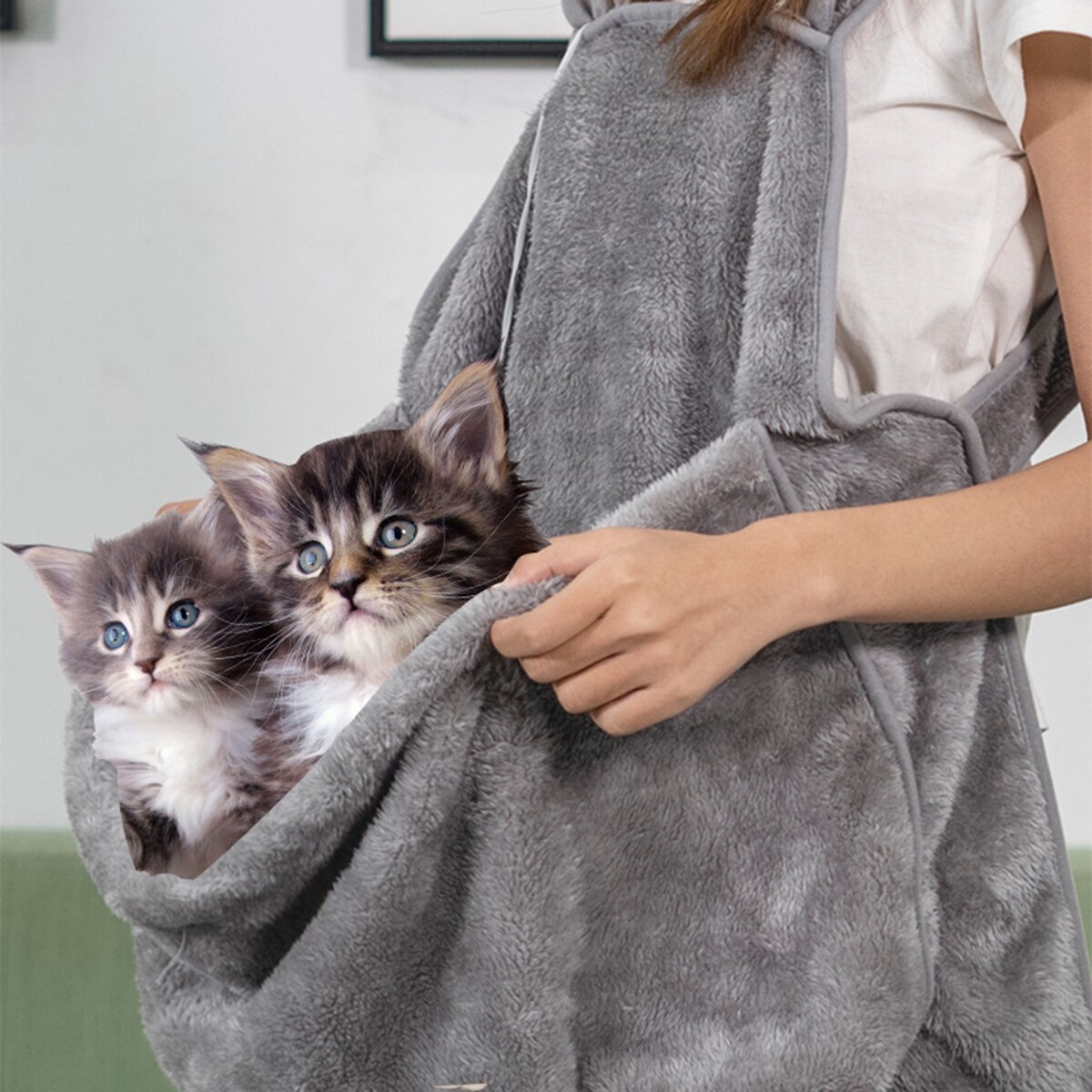 Kæledyr kat bærer kænguru taske killing holder forklæde koral fleece sovepose til små kæledyr katte killing hvalp kat hund 71 x 62cm