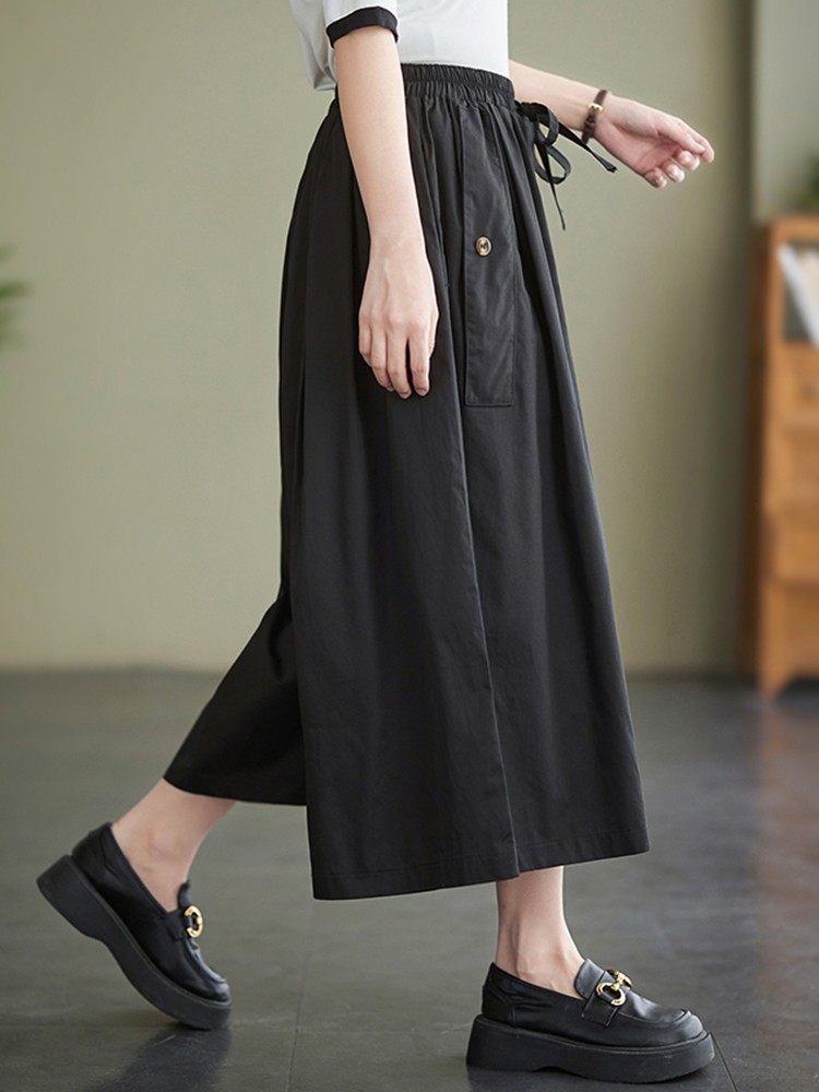 Pantaloni casuale da donna al polpaccio nuovo 2023 proprietà stile coreano tinta unita pantaloni larghi femminili in cotone confortevole B2402