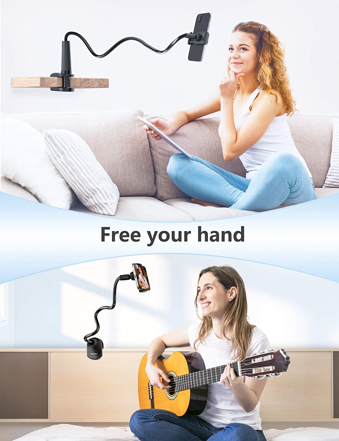 Tryone Soporte Movil Teléfono - Soporte Flexible con Brazo de Cuello de Cisne para Serie iPhone /Celulares Samsung/Huawei/Google Pixel y Más, 70 cm de Longitud en Total