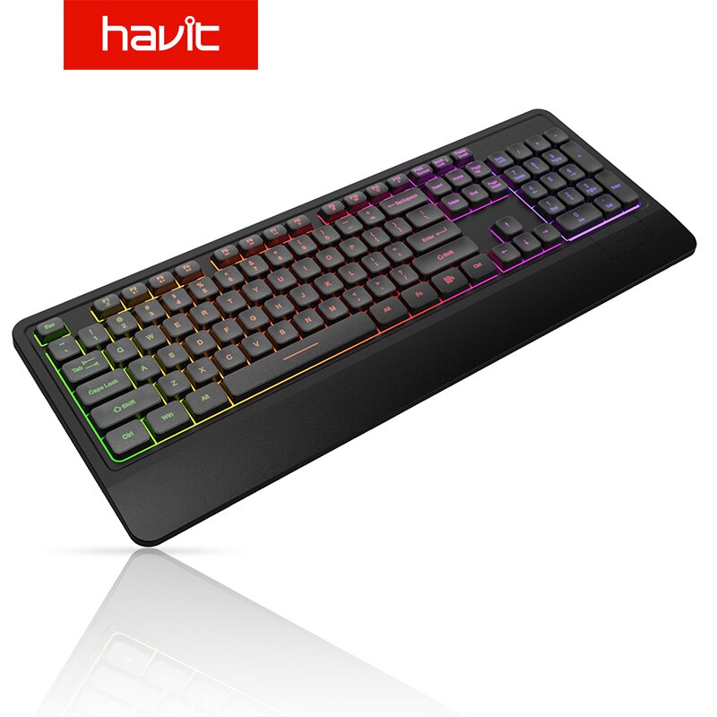 Havit USB Quiet Backlit Computer Keyboard LED Gaming Keyboards Wrist Rest 104 Keys for Office PC Desktop Laptop Wired Keyboard