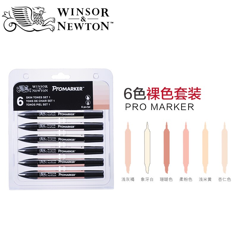 Winsor newton promarker 6/12 väriä taide tussi hieno kärki alkoholipohjainen markkeri kynät kaksipäiset kaksoismerkit animaatio: 6pc ihon sävyä