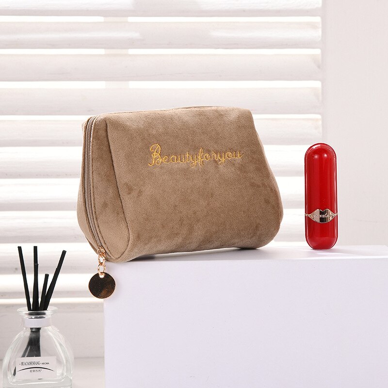 Doozeepa fløjl make-up arrangør blød pige læbestift taske kvinder rejser kosmetik taske kosmetolog skønhed sag makeup taske nødvendig: Khaki