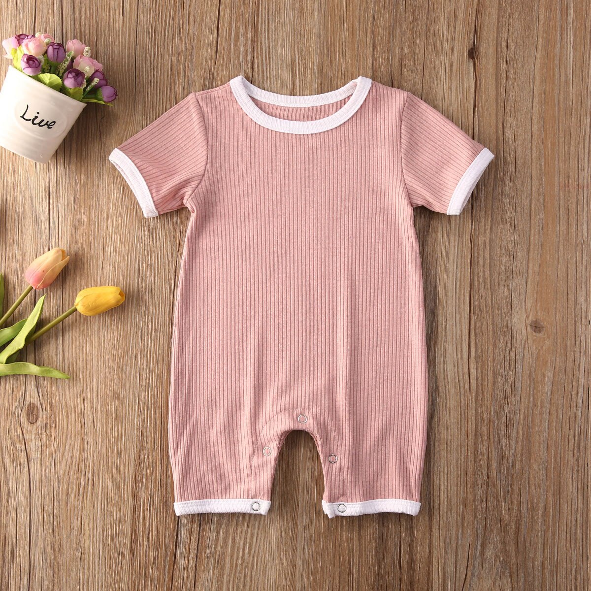 0-24m baby meisjes jongens korte mouwen effen jumpsuits mooie outfits kleding: A / 24m
