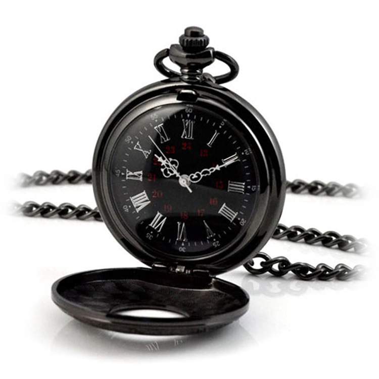 Antieke Stijl Romeinse Cijfers Zakhorloge Mannen Vrouwen Black Hollow Case Quartz Steampunk Vintage Hanger Ketting Klok