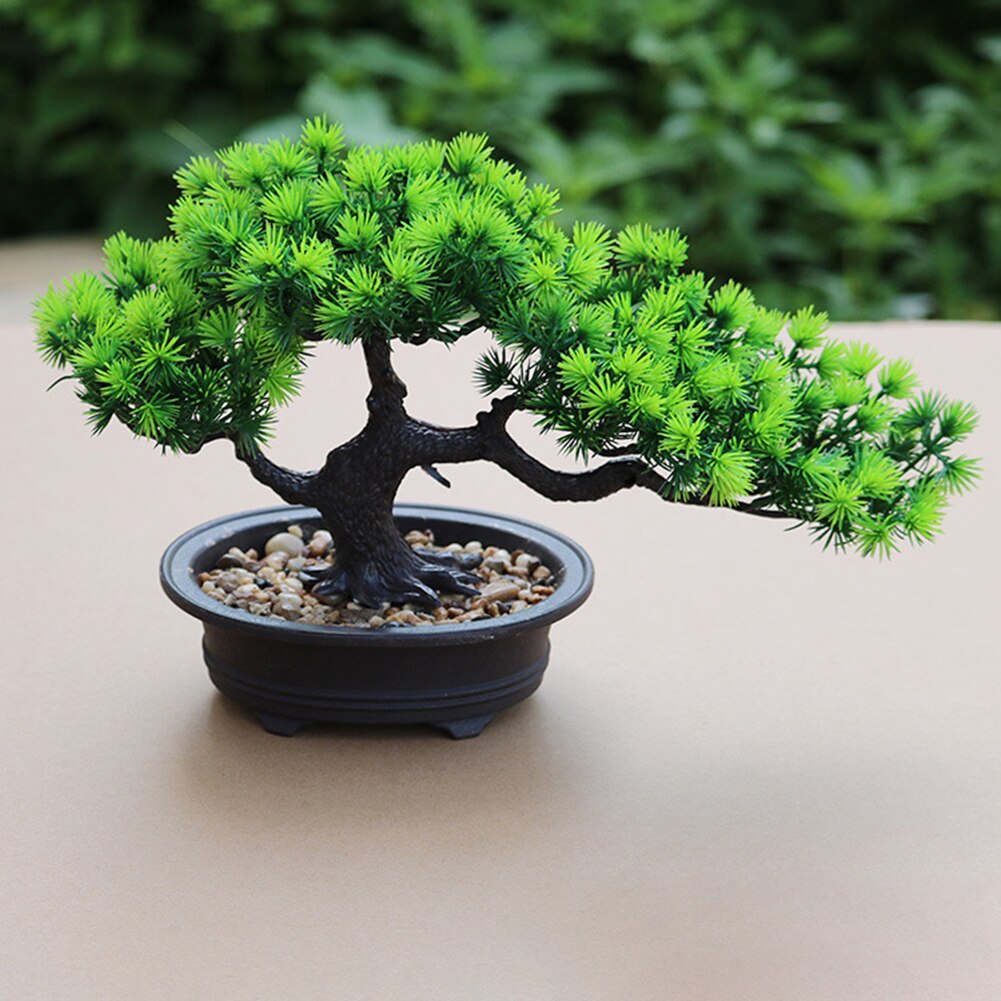 1pc kunstig bonsai lite grønt tre med potteplanter furu kunstig potteplante ornamentr plante kunstig plante kontor