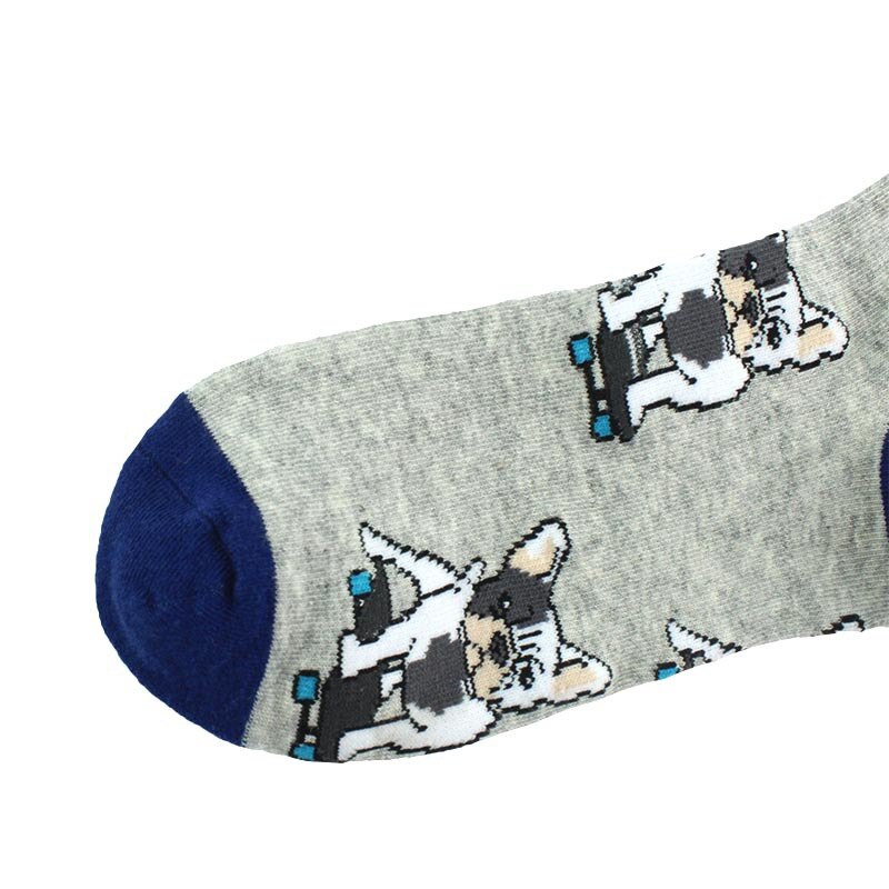 CHAOZHU autumn winter men socks cartoon dog Skateboard french bulldog shar pei casual funny long crew hip hop calcetines male