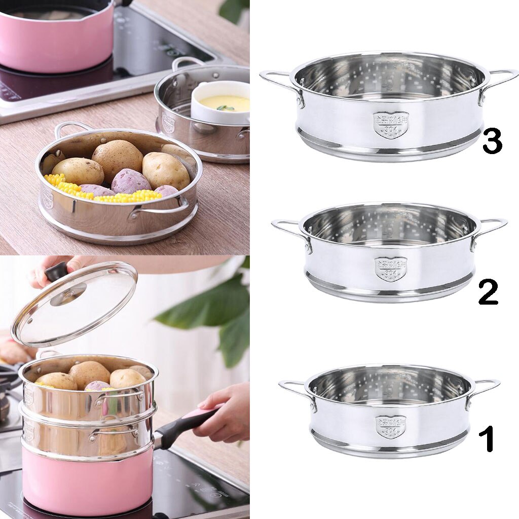 2x Stainless Steel Steamer Basket Insert w/ Double Handle Stock Pot Tool 16/18cm