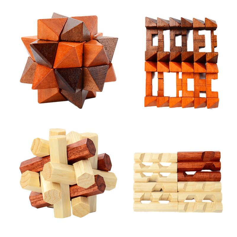 Juguete educativo tradicional chino Kong Ming Luban Lock, rompecabezas de madera 3D único, Cubo de madera intelectual clásico, divertido