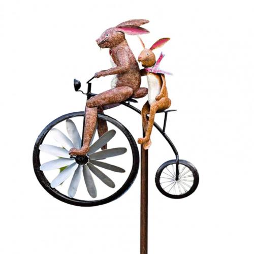 1 Set Wind Spinner Cats Riding Bike with Motorcycle Metal Delicate Wind Spinner for Garden: Rabbit