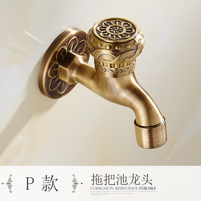 Pure Copper Carved Wall Bottle Tap Bibcock Retro Tap Anticorrosive Decorative Outdoor Garden Faucet Washing Machine Mop Tap: P