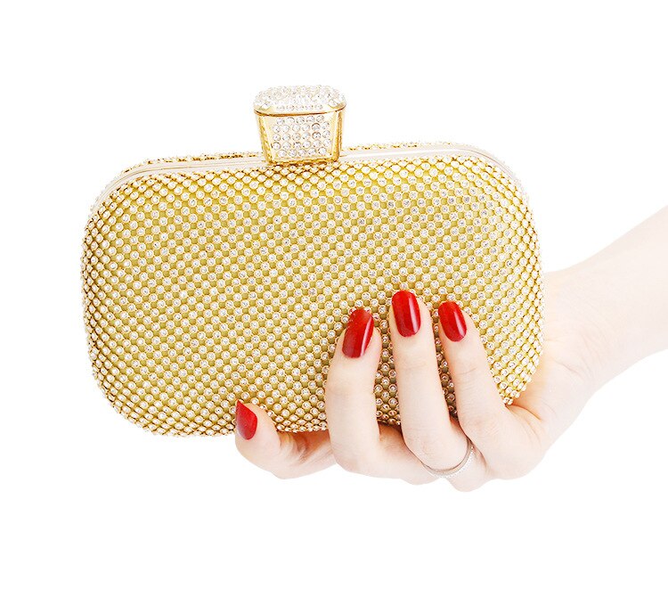 Rhineston Diamond Solid Color Evening Bag Banquet Bag Shoulder Evening Bag Women&#39;s Makeup Clutch Bag Purses and Handbags: gold