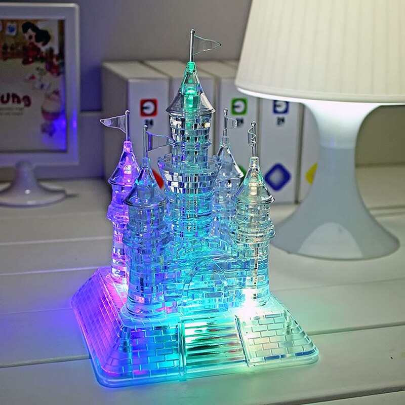 3D Vergadering Kristal Kasteel Puzzel 3D Muzikale Jigsaw Met Mooie Licht-Up Educatief Kids Building Speelgoed