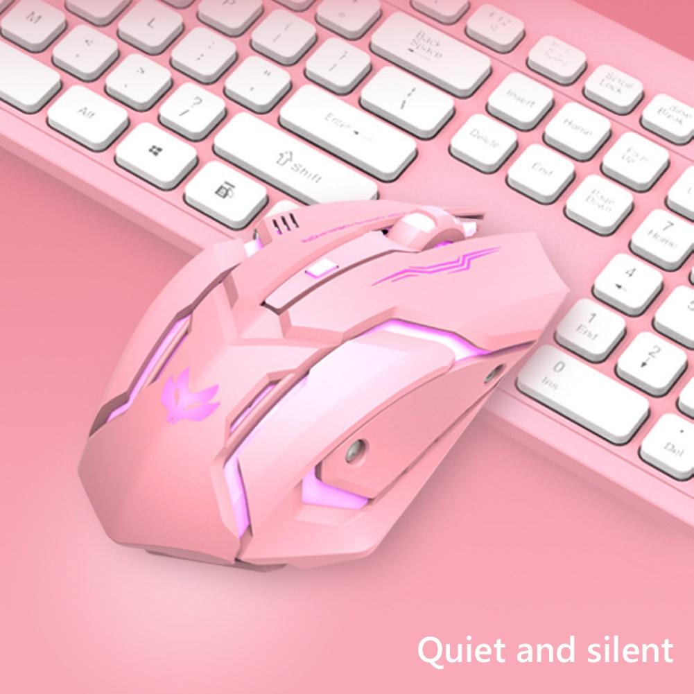 T1 Ergonomic 2.4G Rechargeable Silent Backlit USB Optical Wireless Gaming Mouse 6 Keys Gaming Mouse Surfing The Mouse Pink Black