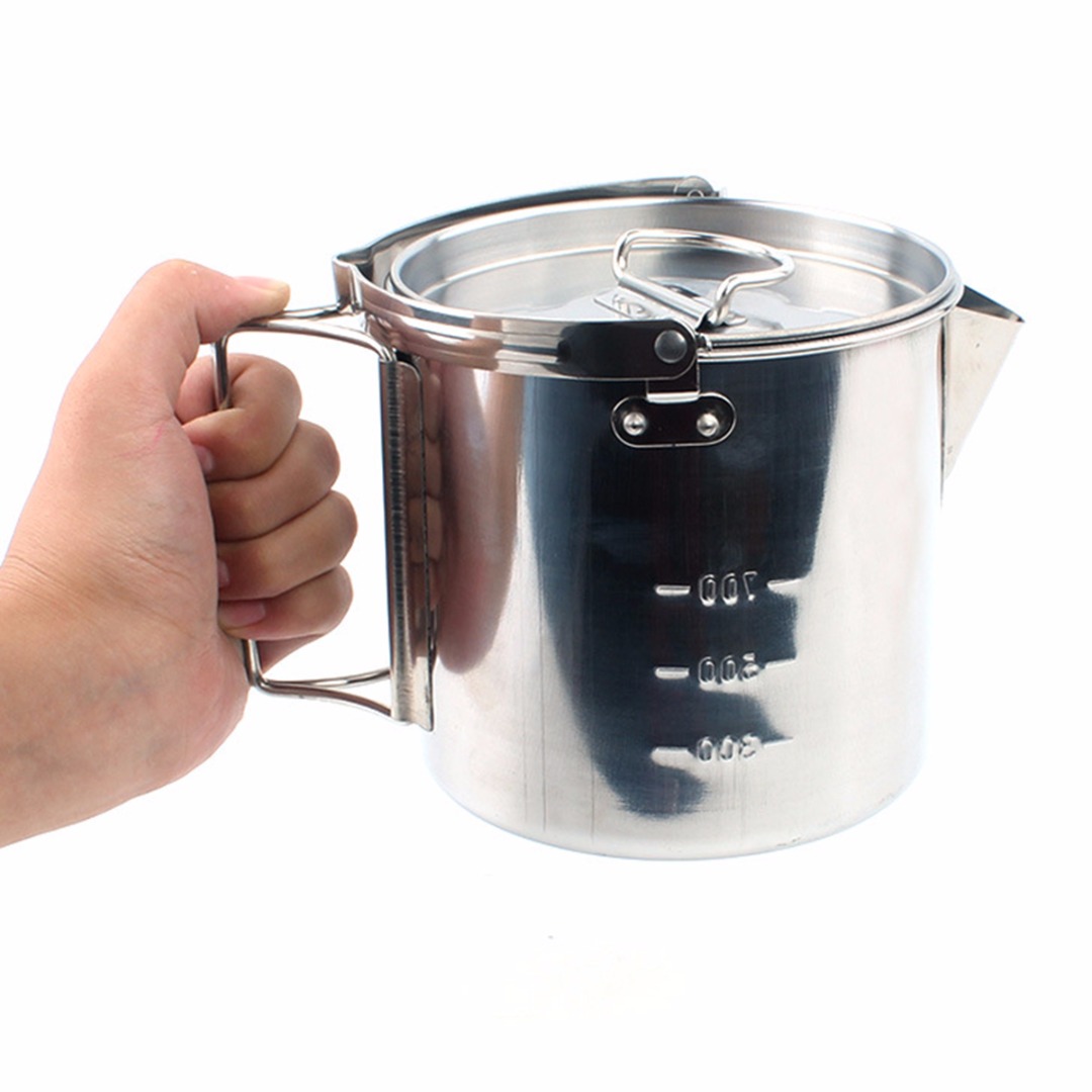 1.2L Stainless Steel Outdoor Picnic Camping Cooking Kettle Hanging Pot With Lid