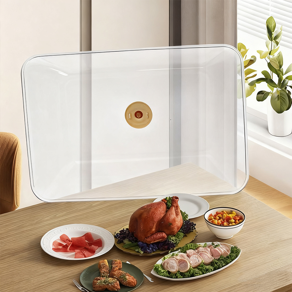 Reusable Food Fresh-keeping Cover Transparent Plastic Food Cover Dustproof & Insect Protective Lid Kitchen Storage Accessories