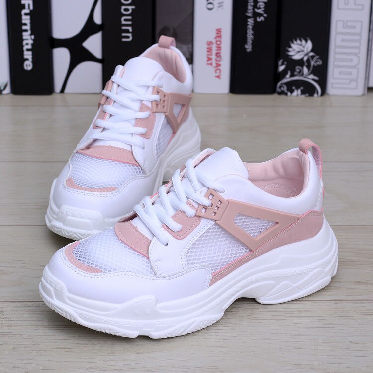 Kvinder sneakers mesh åndbar platform kilehæle sko sommersport lejligheder sko zapatillas deportivas mujer: Lyserød / 38