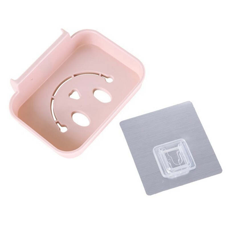 1pc Seamless Trace Wall-Mounted Soap Box Hollow Smile Face Drainage Soap Dish Tray Bathroom Beautiful Bathroom Storage