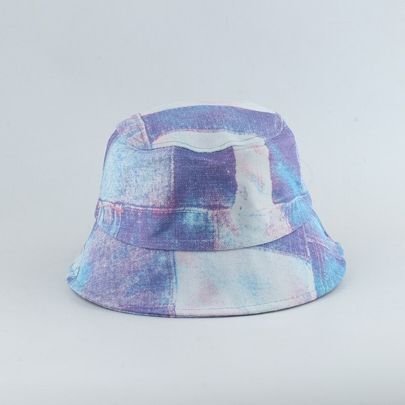 Patchwork Denim Eimer Hütte Frauen Männer Wandern Angeln Sonnenhut Frühling Sommer Jahrgang Fischer Hütte Gorro Hüfte hüpfen: Blau Patchwork