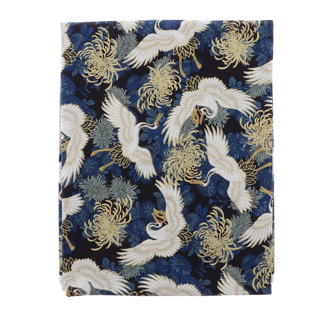 Cotton Quilting Patchwork Fabric Bronzing Crane &amp; Floral Pattern 59" Wide: Chrysanthemum Blue