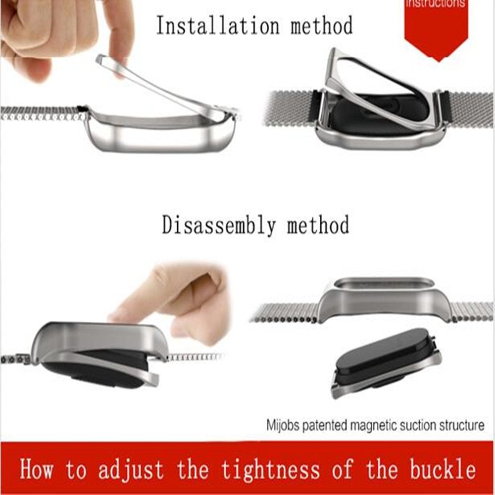 Pulsera de Metal Mijobs Mi Band 2 para Xiaomi Mi Band 2, pulsera de acero inoxidable sin tornillos, accesorios de repuesto
