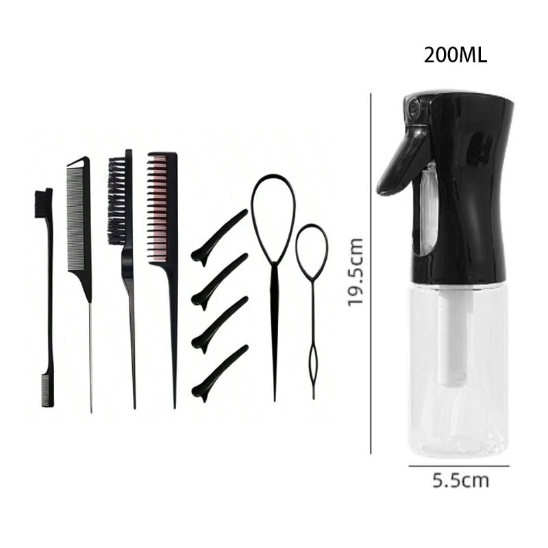 11pcs/Set Hair Brush Set Hairdressing Spray Bottle Hair Braiding Loop Rat Tail Comb Teasing Hair Brsuh Edge Control Styling Set: green
