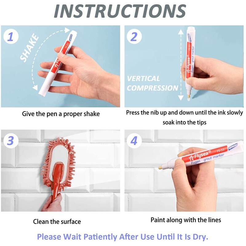 8Pcs White Grout Pen Grout Reviver Pen Grout Restore Marker with 8Pcs Replacement Nib Tips for Tile Grout Wall Floor