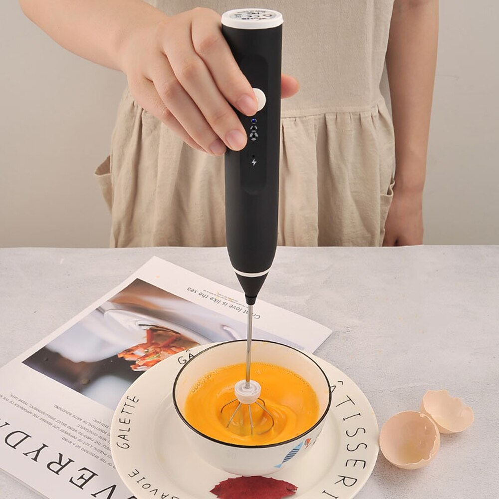 Powerful Double Spring Whisk Electric Kitchen Mixer Hand Milk Foamer for Coffee Latte Cappuccino Whisk Kitchen Appliances: Black