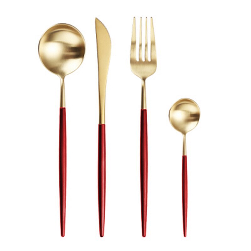 Bestekset zwart goud vork lepel messenset roestvrij staal servies reisserviesset voor bruiloft: Rood goud