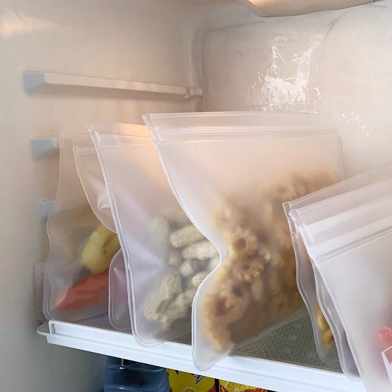 Peva gennemsigtig køkkenarrangør multifunktionel frysepose top lynlås madopbevaringspose genanvendelig 1 sæt lækagesikker