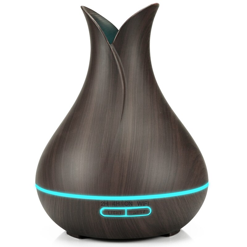 Alexa Google App commande vocale 400ml USB électrique aromathérapie diffuseur d'air bois ultrasons intelligent wifi humidificateur d'air maison: Dark wood grain / UK