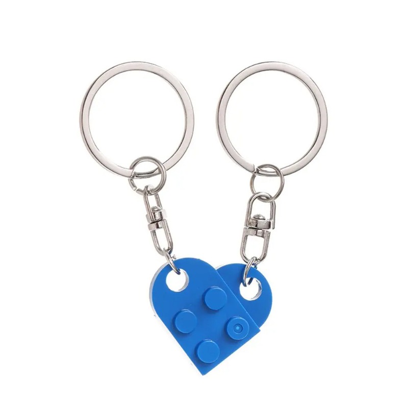 2 pièces séparable bijoux Couples amitié bloc de construction porte-clés porte-clés clé boucle coeur pendentif: Bleu