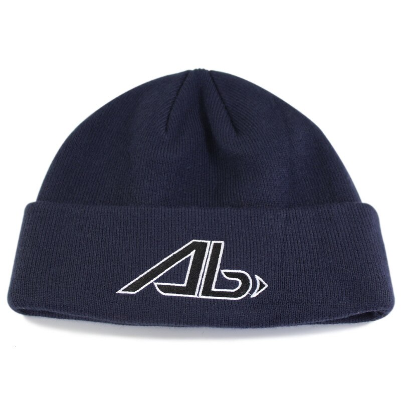 Stort hoved mand stor størrelse beanie hatte far vinter varm strik kasket mænd plus størrelse ski ski skullies hat 60-72cm: Etiket mørkeblå