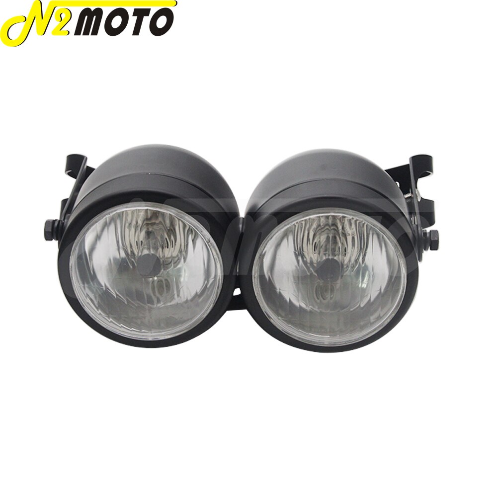 Chrome Amber Motorcycle Retro Twin Headlight Holder Fork Double Dual Head Lamp For Harley Dyna Bobber Chopper Cafe Racer Custom