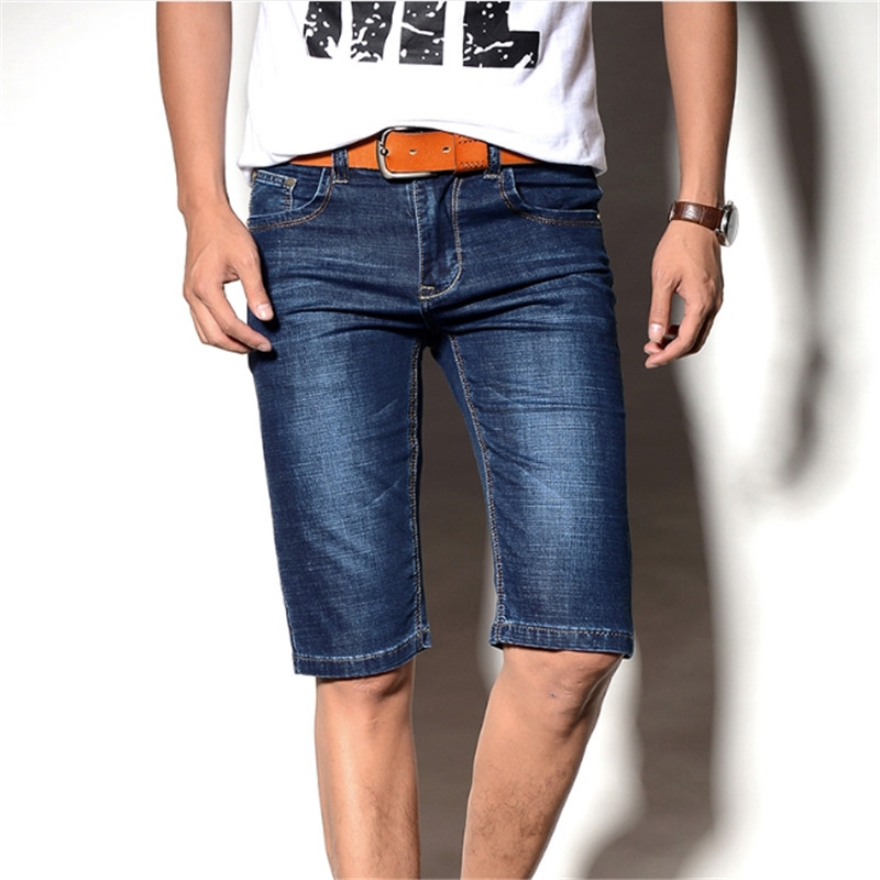 Male Summer Bermuda Summer Plus Size 36 38 40 42 Shorts Men Classic Blue Breathable Denim Jeans Casual Solid Short