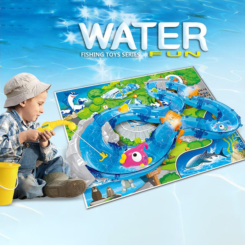 Kinderen Track Park Bad Vissen Speelgoed Peuters Kleurrijke Drijvende Vissen Game Set Met Water Track En Waterdichte Mat Kids